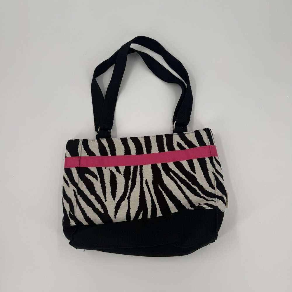 Goodie Bags Zebra Print Tote Bag Black White Pink Stripe Canvas